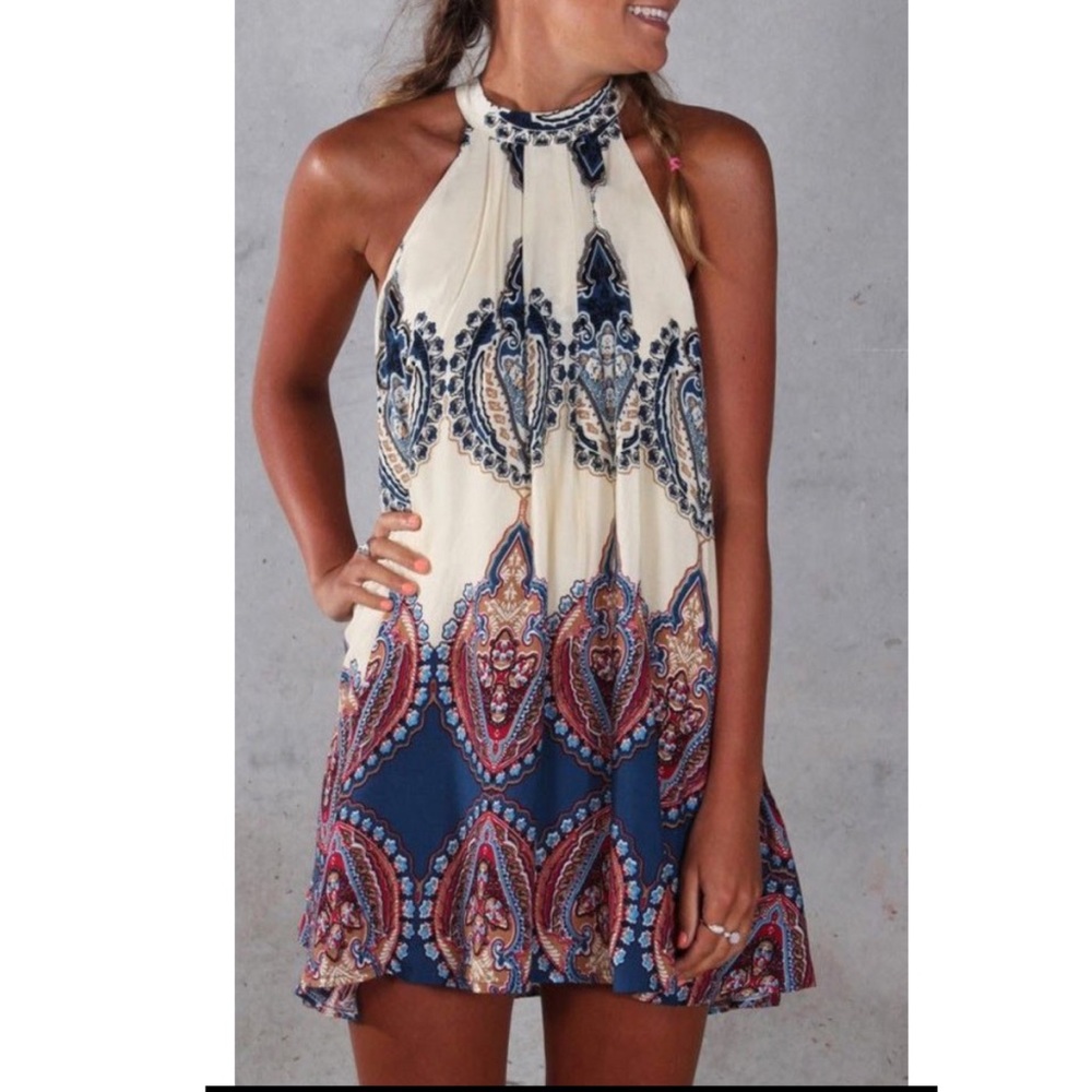 Boho printed halter dress